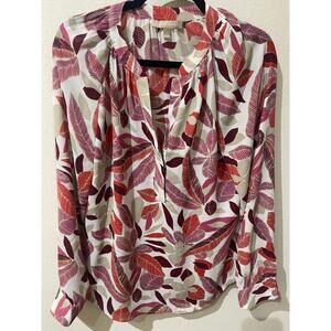 Banana Republic Blouse Womens M Red Floral Chiffon Long Sleeve Half Button Boho